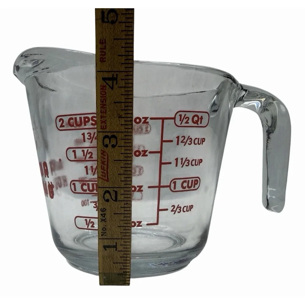 Anchor Hocking 2 Cup Glass Measuring Cup‎ Red Print 16oz 500ml USA Heavy Glass